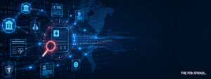 Healthcare fraud enforcement trends illustrated through connected medical records, data analytics, and federal enforcement networks.